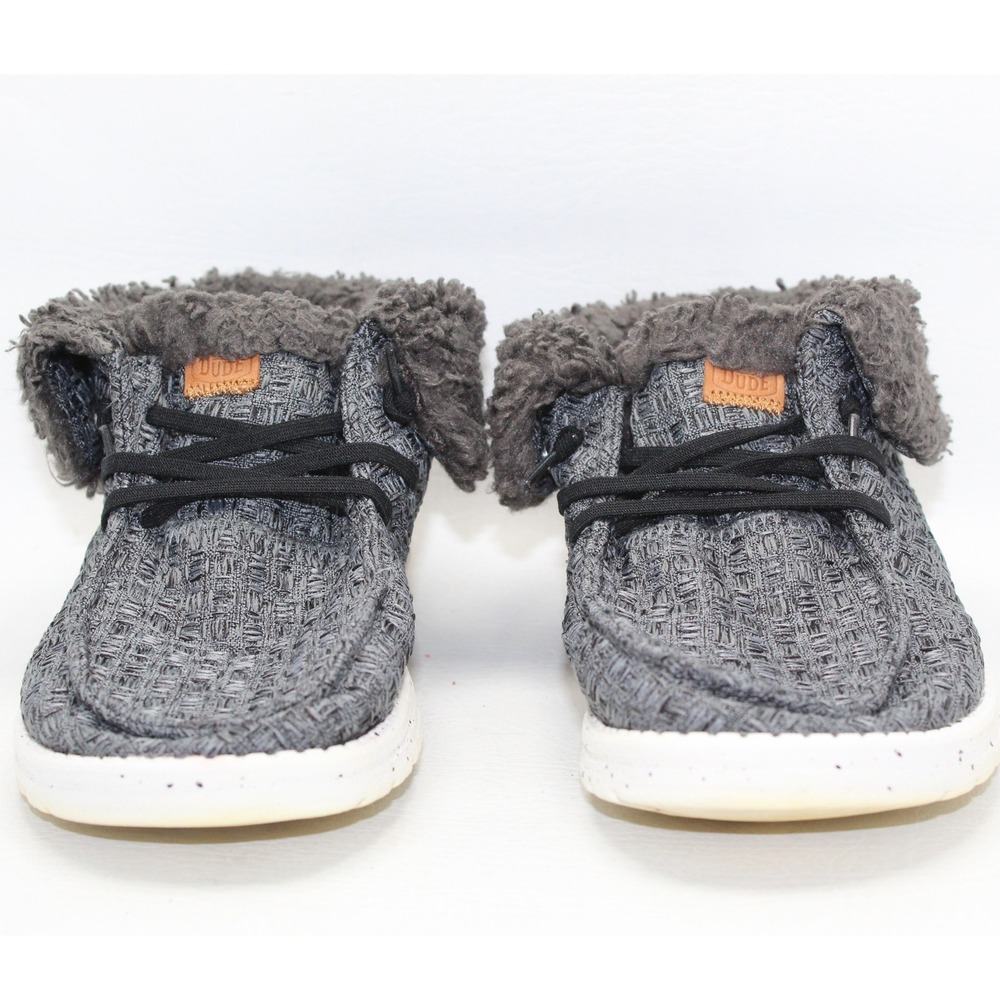 Hey Dude Wendy‎ Fold Stitch Cozy Black Grey Faux Fur Lined Shoes Womens 7